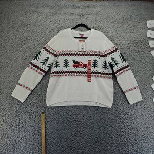 Vince Camuto Sweater Womens XL Cream Holiday Truck & Tree Festive *NWT*